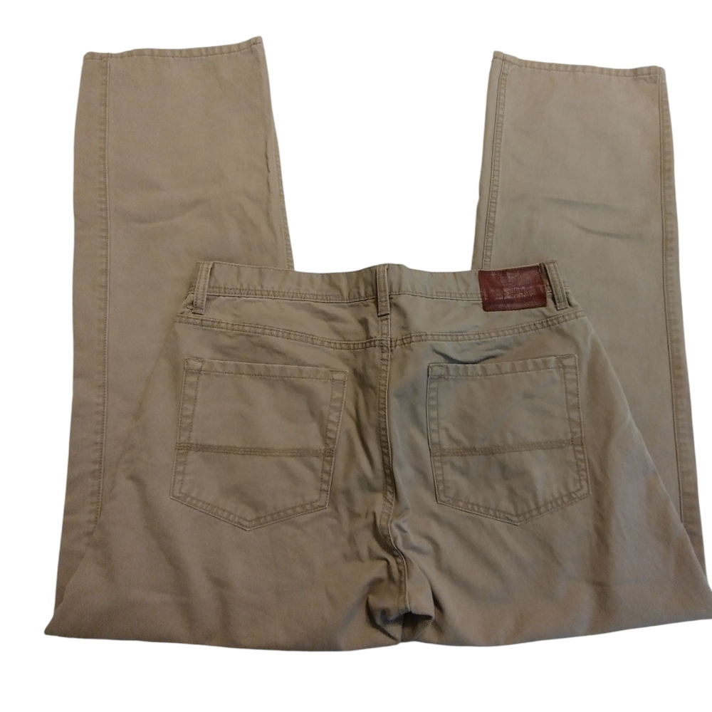 💚 EUC Dockers Tan Pants  Brown Leather Patch Straightleg 34X32 Khakis Classic